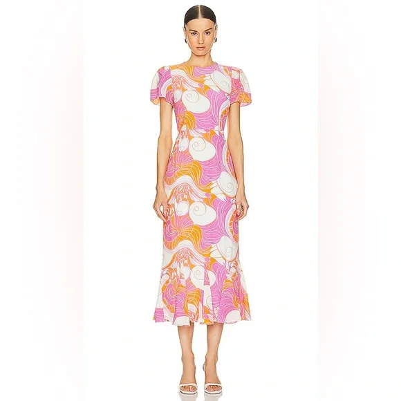 ANTHROPOLOGIE RHODE Lulani Dress in Pink Deco Surf Pink Orange Size 10 NWT
